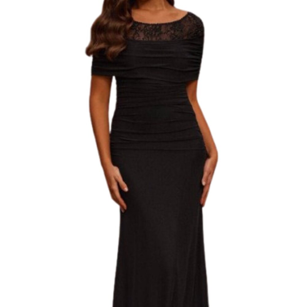 NWT La Femme 33120 Lace/Net Jersey Mother of the Bride Dress Black Size 20